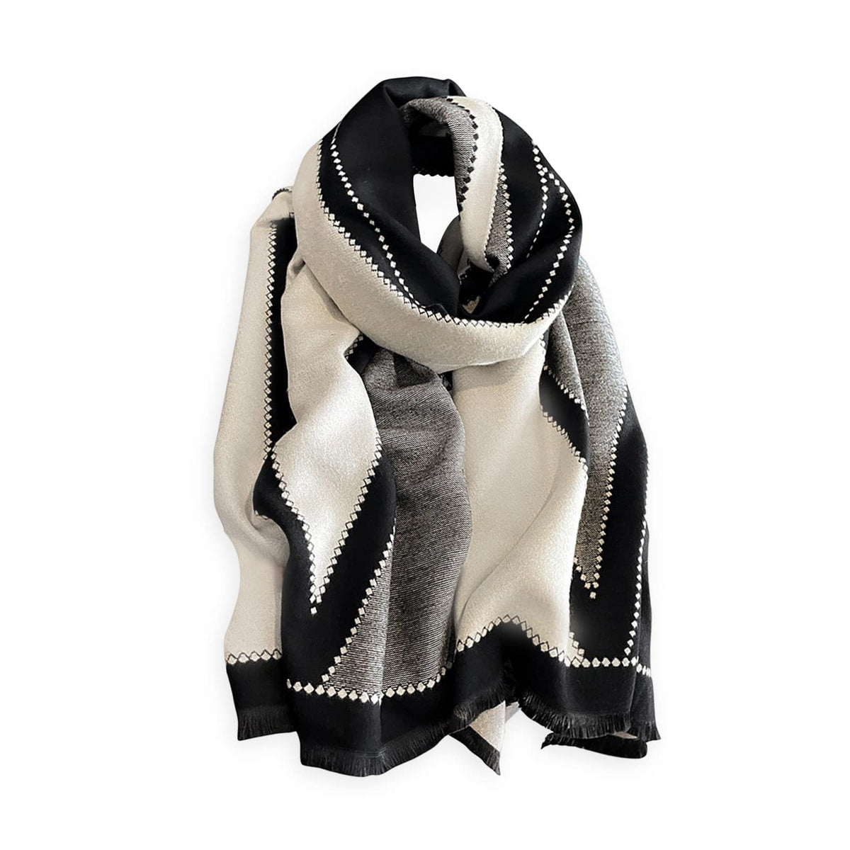 LumiSyne Winter Scarf Cashmere Shawl For Women Men Geometric Pattern Fashion Pashmina Scarves With Tassel Long Couple Style Scarf Cashmere Soft Warm Scarves Stole, Black/Beige, Talla única