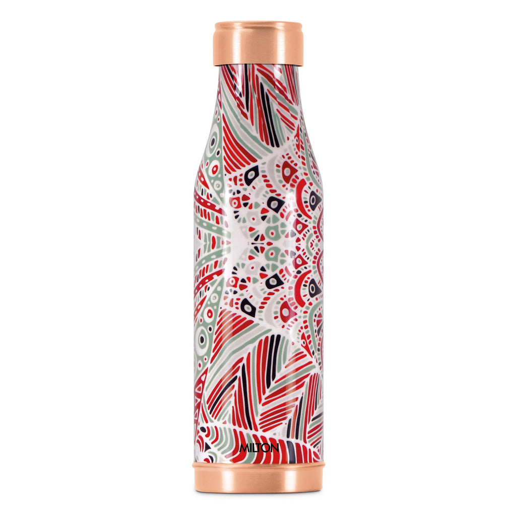 MILTON Copper Charge Design Water Bottle, 850 ml, Crafted | Lacquer Coating, Curved bottle | Diwali | Festive | Gifting | Yoga | Home | Kitchen | Vedic