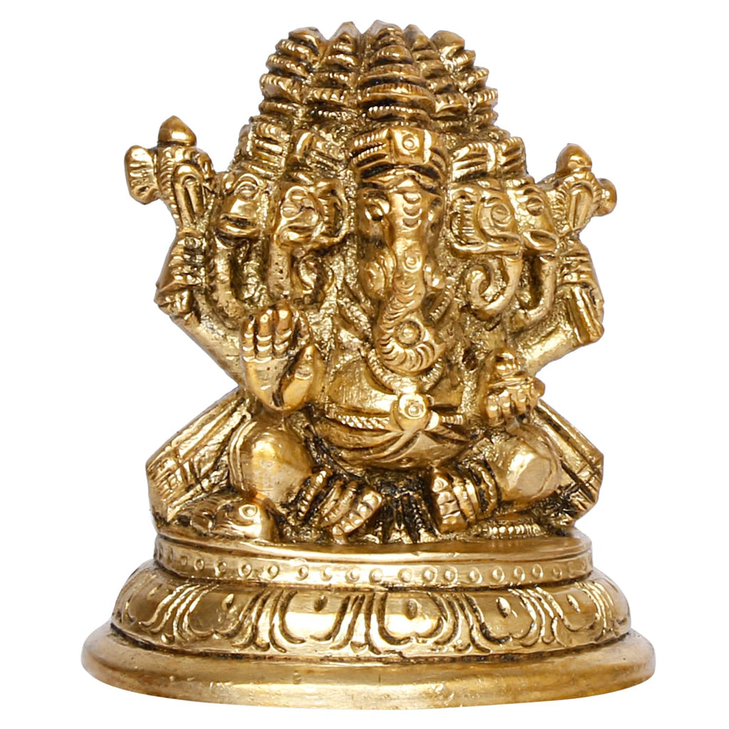 ARTVARKO Brass Panchmukhi Ganesha Bhagwan Idol Five Face Ganesh Statue Ganpati Murti for Temple Puja Home Entrance Decor Luck Gift Height 3 Inch