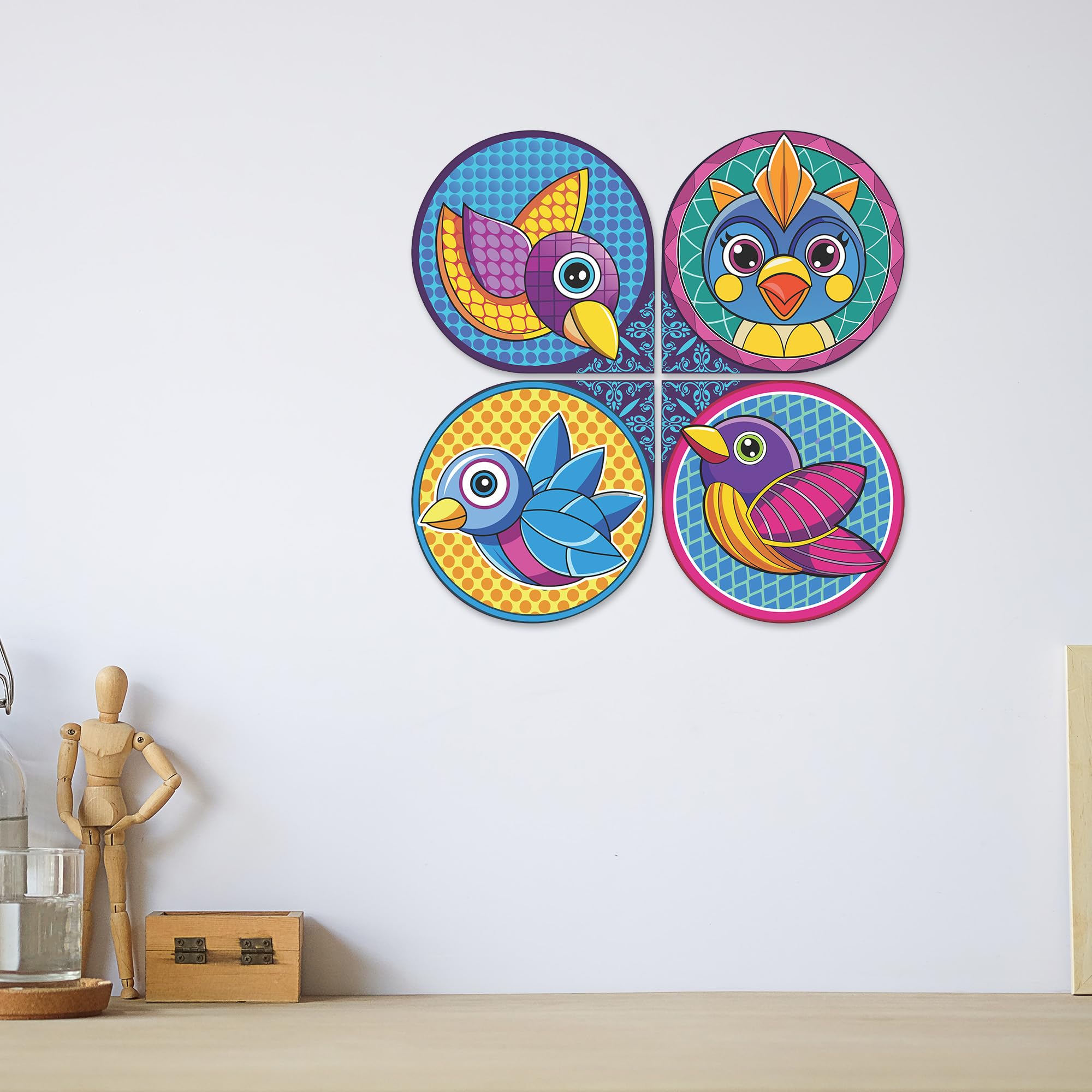 Artvibes Birds Decorative Wall Art MDF Wooden Wall Hanger for Living Room | Garden Balcony | Decoration Wall Hanging Items | Trendy Decor | Aesthetic Wooden Decor | Ideal Gifts (WH_8424N), Set of 4