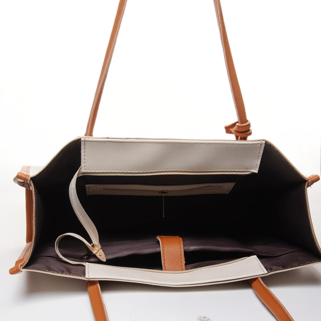 Carrylux Women's Soft & Lightweight Tote Bag | Handbag | 14-inch Laptop Space | Ivory & Tan (Ivory)
