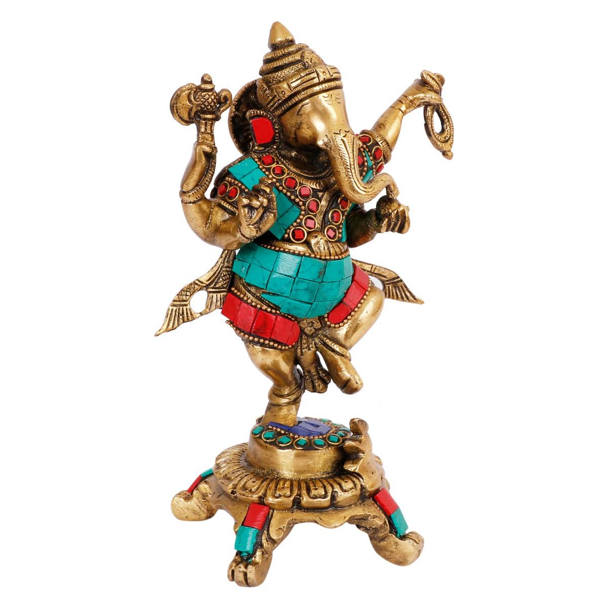 ARTVARKO Brass Dancing Ganesh Idol Multicolor Statue Murti Blessing Ganesha Vinayak Ganpati Sitting Sculpture Bhagwan Home Entrance Décor Temple Puja Gift Height 7.5 Inch