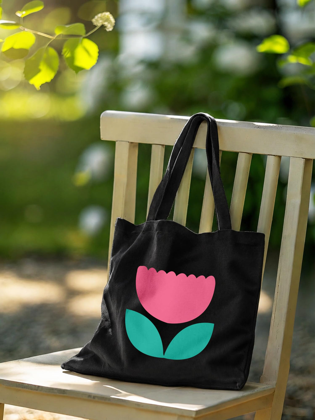 DOODLE Canvas Tote Bag for Women with Zip – Minimal Floral Tulip Printed Poly Cotton Shoulder Bag with Outer & Inner Zip Pocket for College, Office, Shopping & Travel