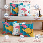 STITCHNEST Set of 5 Whimsical Wild Collection Printed Jute Cushion Covers 16x16 Inches | Decorative Throw Pillow Covers for Sofa, Living Room, Bedroom | Perfect for Home Decor