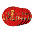 Premium Round Cotton Dining Table Mats Set of 4 | Washable Heat Resistant Food Mat | Circular Dining Table Hot Plate Mats & Coaster for Hot Utensil (14-inch, Printed Royal/Red) Kafalo