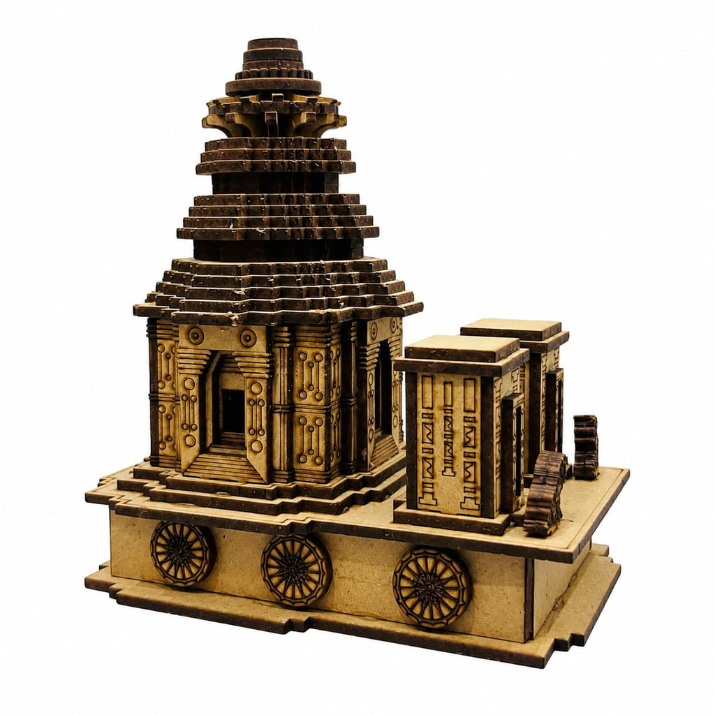 Wooden Sun Temple Chariot Model | Handcrafted Miniature Temple Showpiece for Home Décor & Gifting
