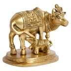 ARTVARKO Brass Cow and Calf Statue Nandi Kamdhenu Vastu Lakshmi Ganesha Carving on Gau MATA Idol,(9x6x7.5 cm)