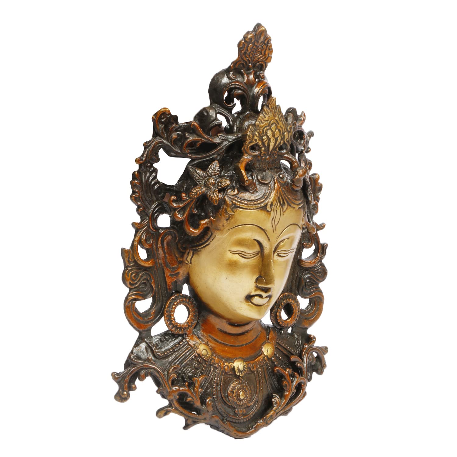 ARTVARKO Pure Brass Tara Face Tibetan Buddha Buddhist Idol Deity Mask Fengshui Vastu Wall Hanging Showpiece Decoration 11 Inch.