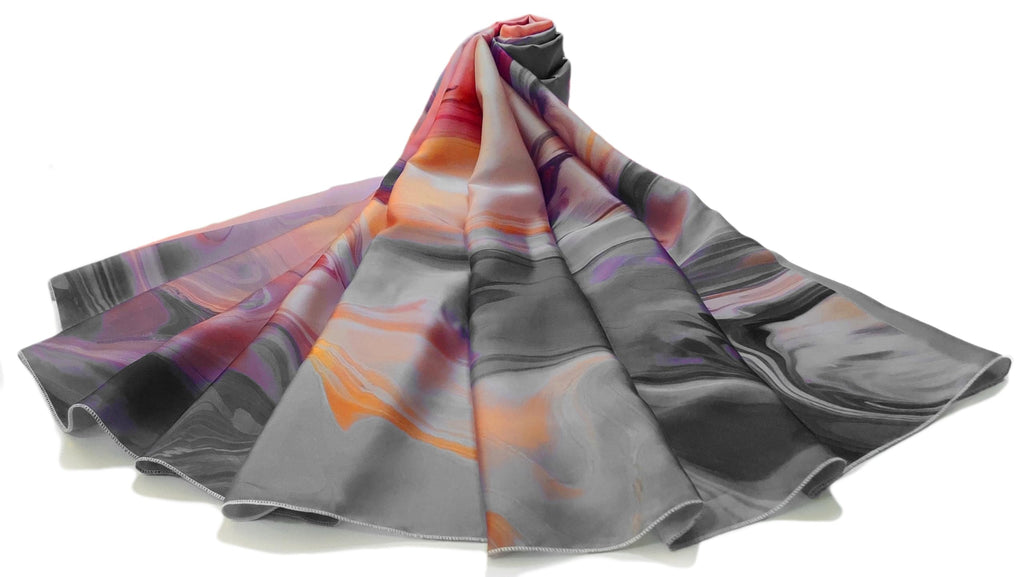 ONE ECHELON Satin Silk Ombre Long Scarf for Female Lightweight Fashion Scarves in Print Floral Pattern (Midnight Glaze), Multicolor
