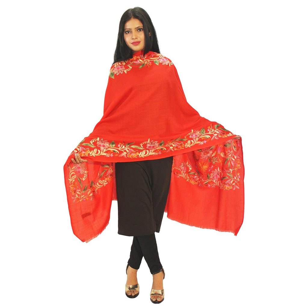 Matelco Women's Pashmina Embroidered Shawl (Ad002Mj115Re_Red_28 X80 Inches)