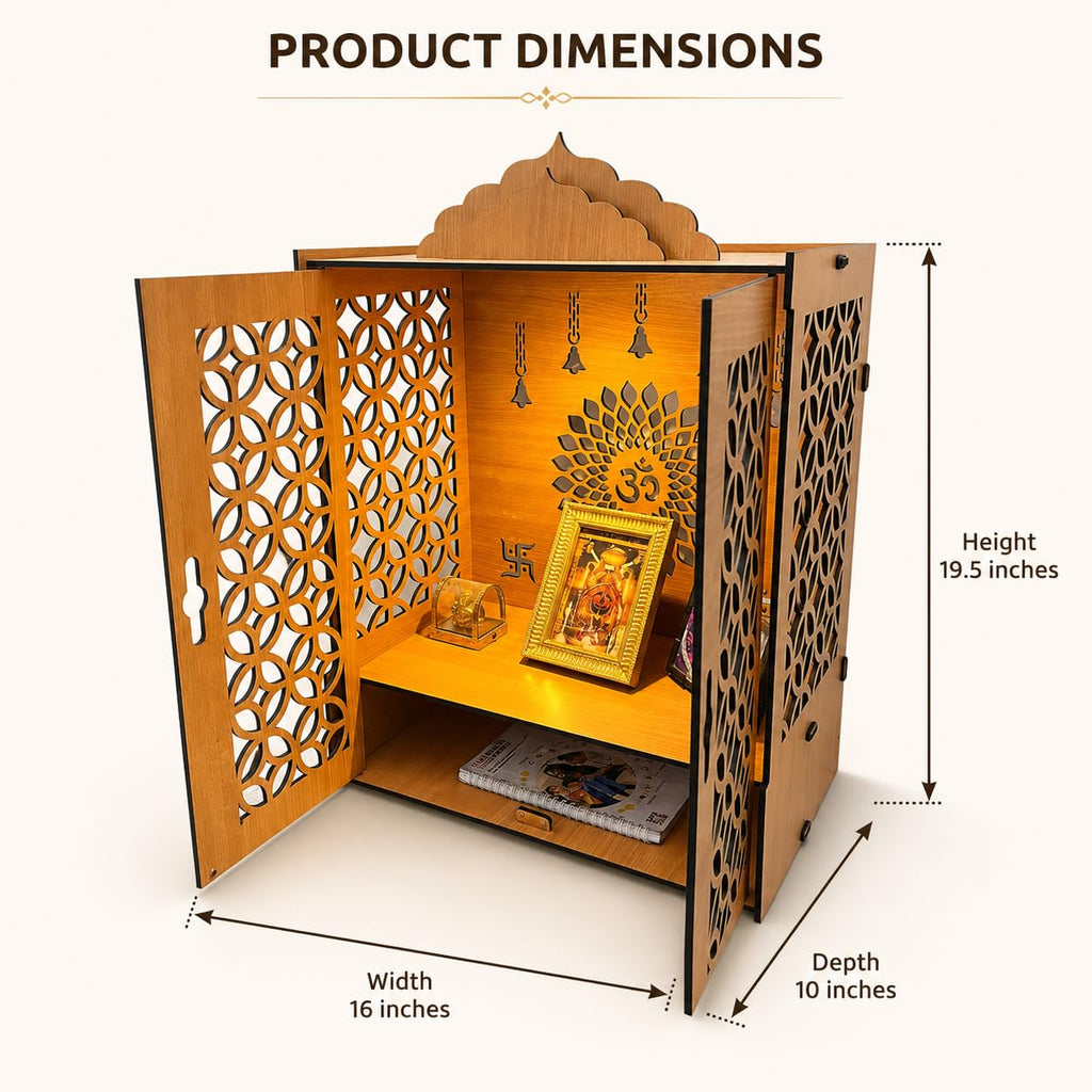 Zesta Wooden Mandir for Home Big Size | DIY Pooja Mandir with LED Spot Light | Devghar Cabinet for Living Room or Office | Wall Mounted Pooja Unit for Home (Big Mandir with Door)