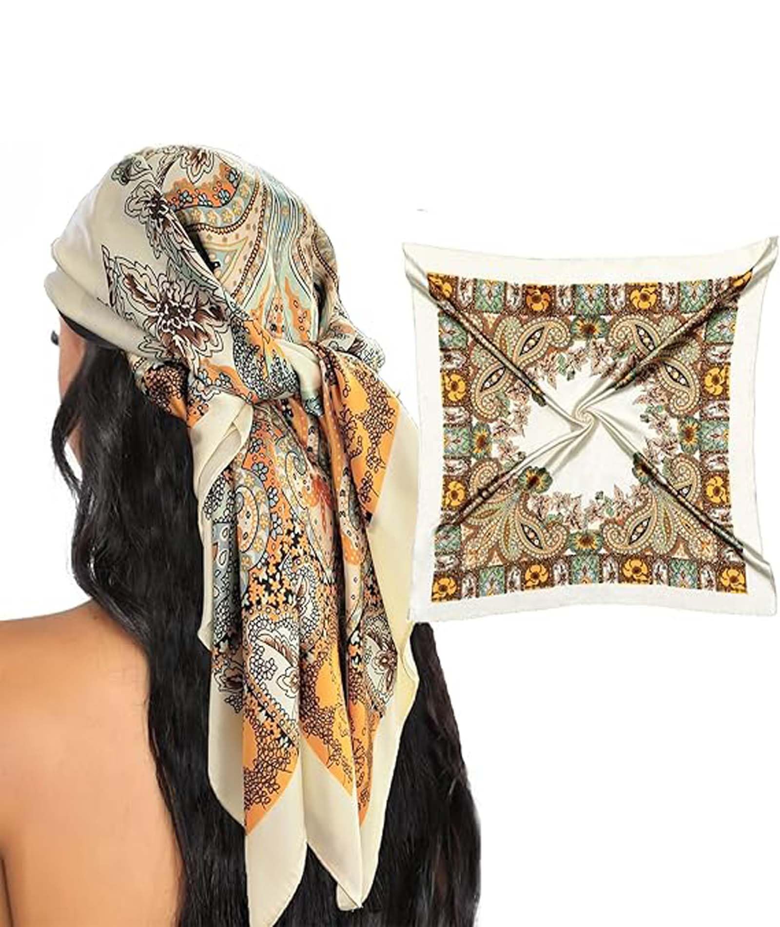 Unisex Polyester Elegant Head Scarf For Women - Fashionable And Versatile Head Scarf For Occasions - Stylish Headwear And Scarf,Ideal For Everyday Use And Special Events (White)