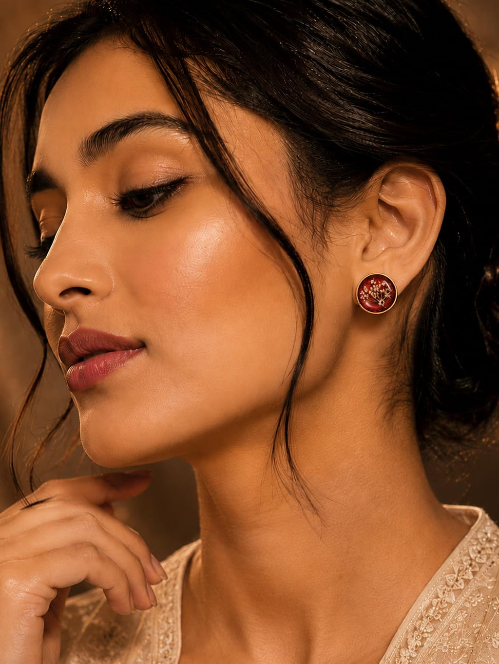 Handmade Botanical Real Dried Flower Resin Stud Earrings for Women