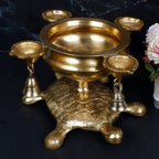 ARTVARKO Brass Urli Ethnic Traditional Tortoise Urli Diya with Bells Decorative Bowl for Flowers Home, Office, Living Room Decor 9 Inch.