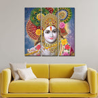 VIBECRAFTS 3 Pieces Beautiful Kanha Ji Canvas Wall Painting Fitted With Wooden Frame For Home | Office | Living Room | Gifts (PTVC3Pcs1_9552)