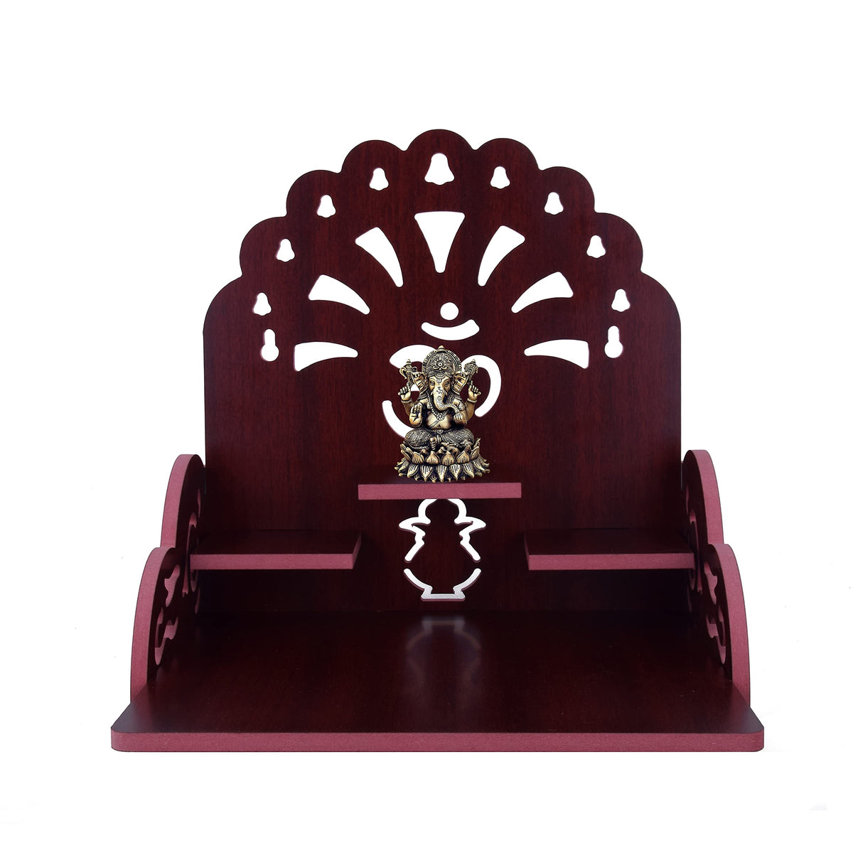 Om Shree Fully Handmade Beautiful Wooden Home and Office Temple/Pooja Mandir(28 x 28 x 26 cm) (Maroon)