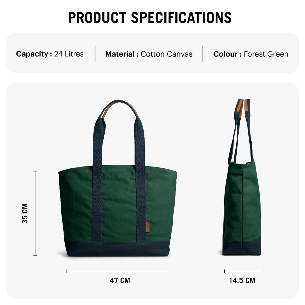 DailyObjects Forest Green-Navy Field Tote Bag |Canvas Tote Shoulder Bag Fits upto 14 Laptop for Women and Men Work & Daily Use |Handcrafted from premium cotton canvas perfect for Work & Daily Use