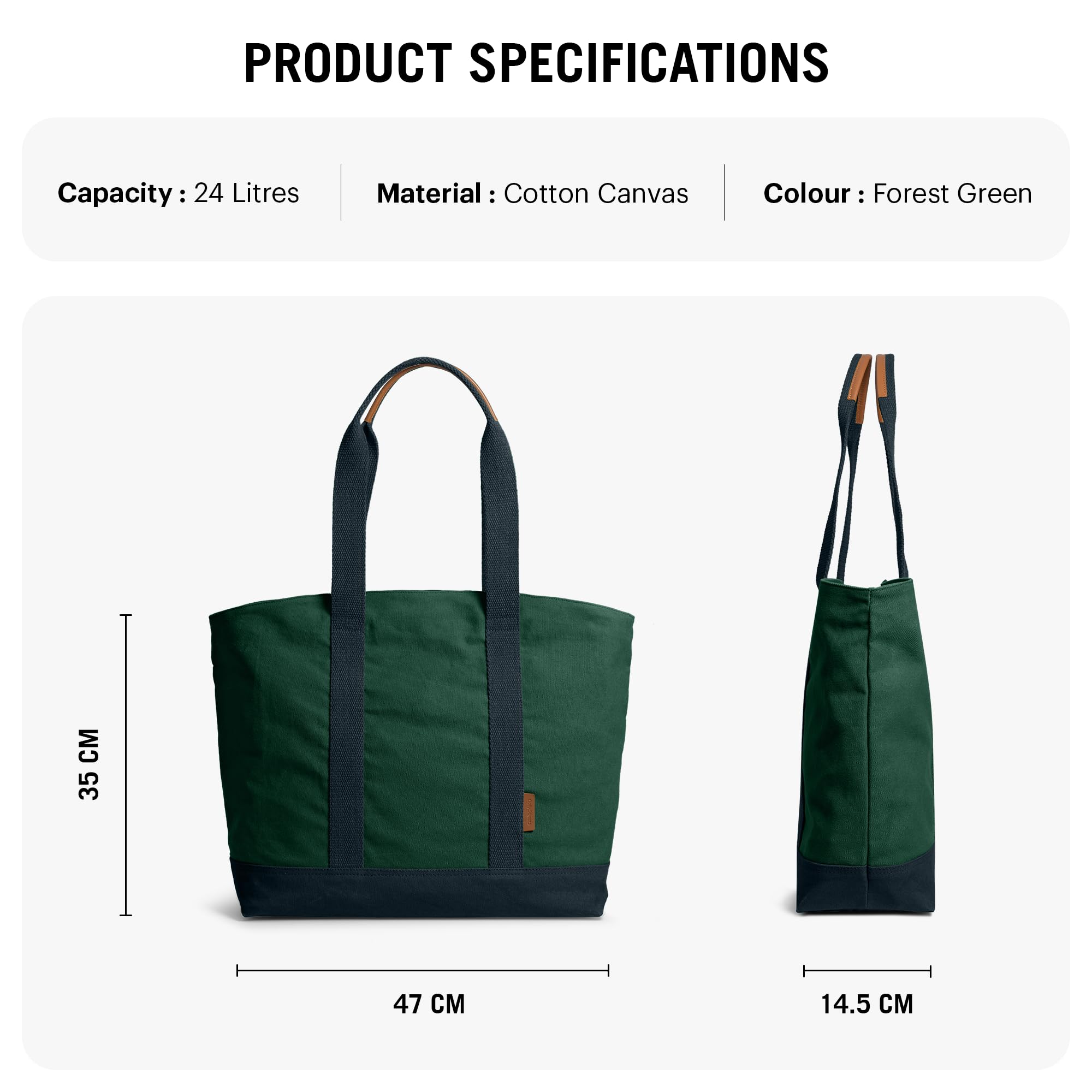 DailyObjects Forest Green-Navy Field Tote Bag |Canvas Tote Shoulder Bag Fits upto 14 Laptop for Women and Men Work & Daily Use |Handcrafted from premium cotton canvas perfect for Work & Daily Use
