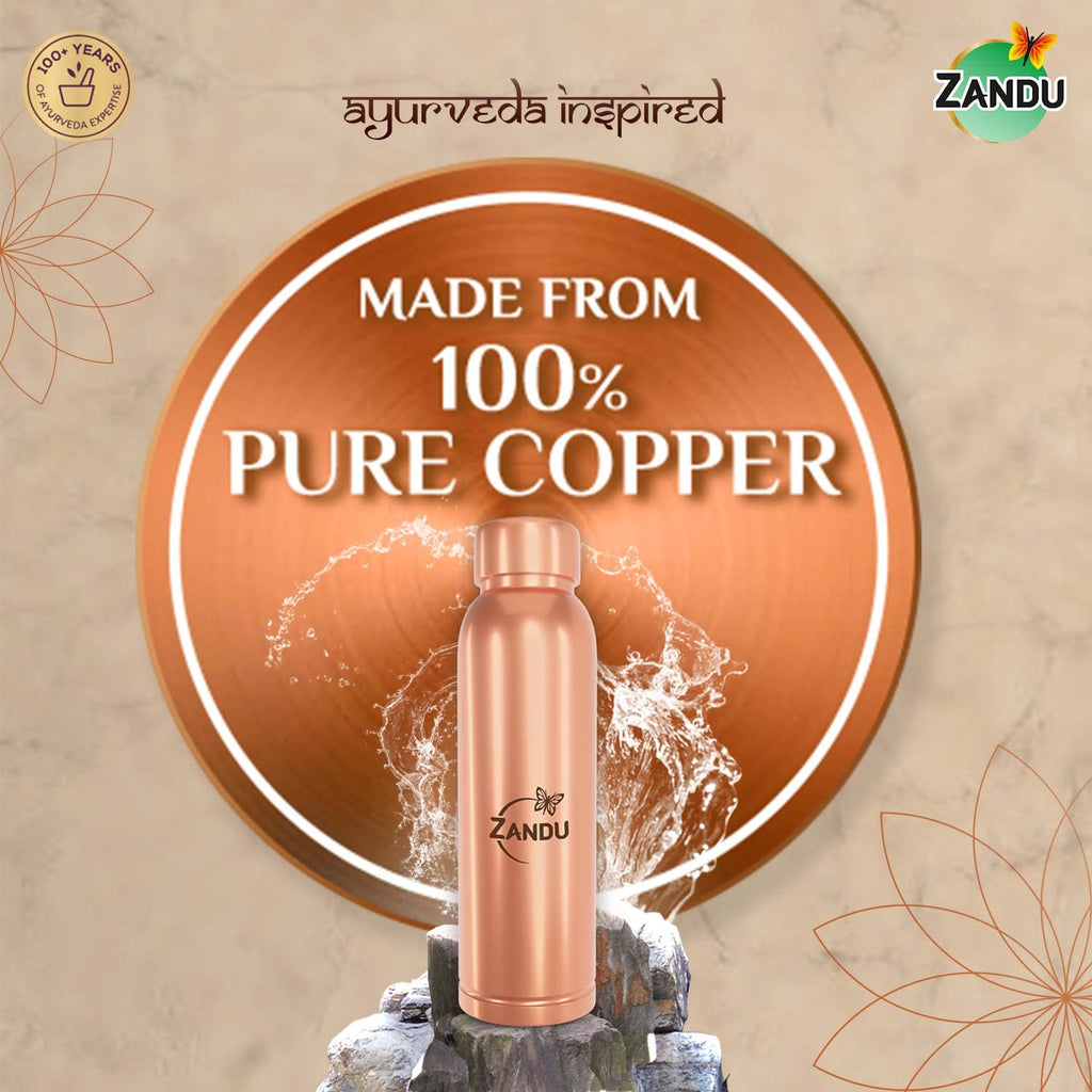 Zandu Copper Bottle (950ml): 100% Pure BPA-Free Water Bottle | Copper-Infused Water | Leak Proof | Office Use | Boosts Immunity | Supports Digestive & Liver Health | Ayurveda Inspired