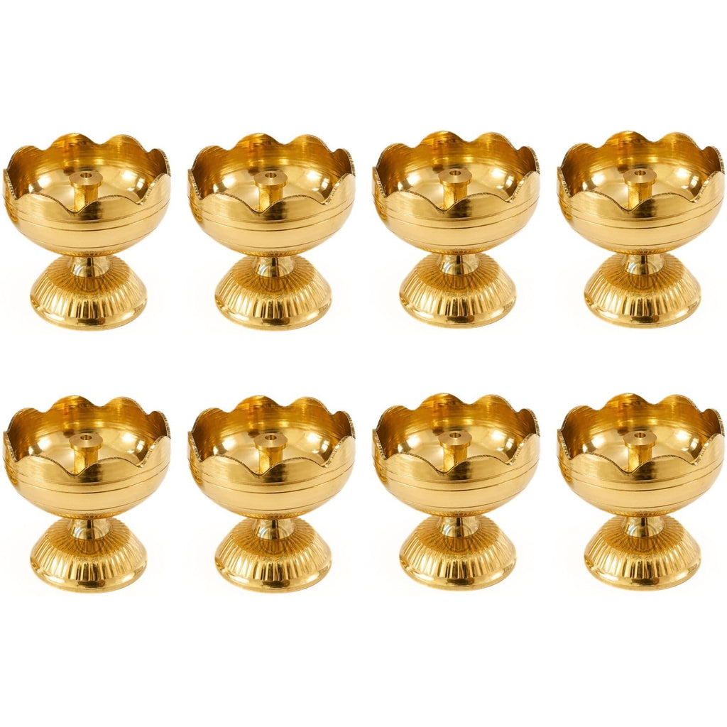 Brass Diya Pure Brass Traditional Oil Puja Lamp for Temple, Mandir, Festival Decoration, Home Decor & Diwali Gift (Flower Bloom, Set of 8)
