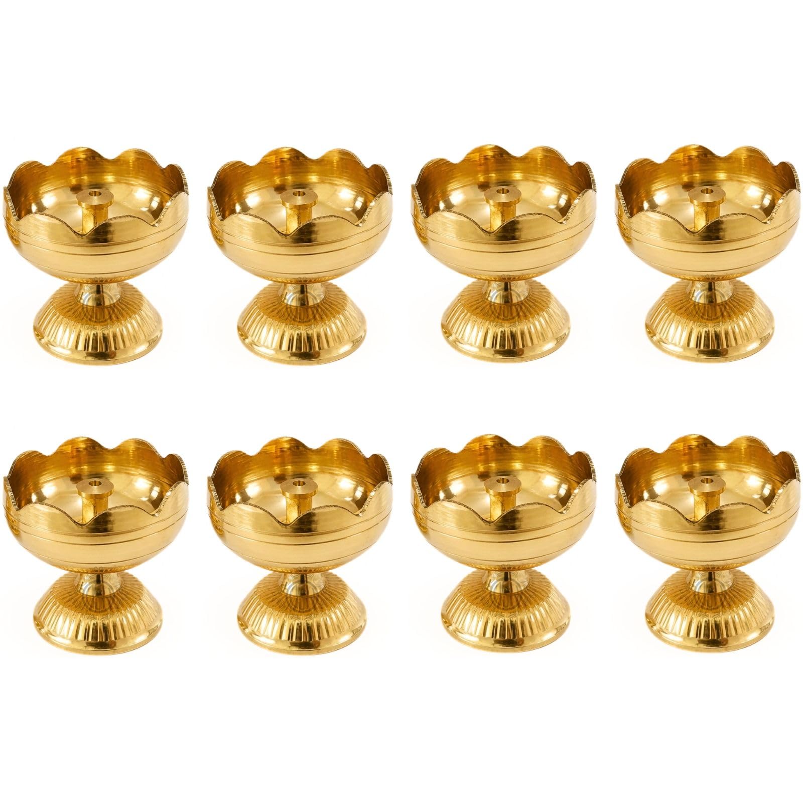 Brass Diya Pure Brass Traditional Oil Puja Lamp for Temple, Mandir, Festival Decoration, Home Decor & Diwali Gift (Flower Bloom, Set of 8)