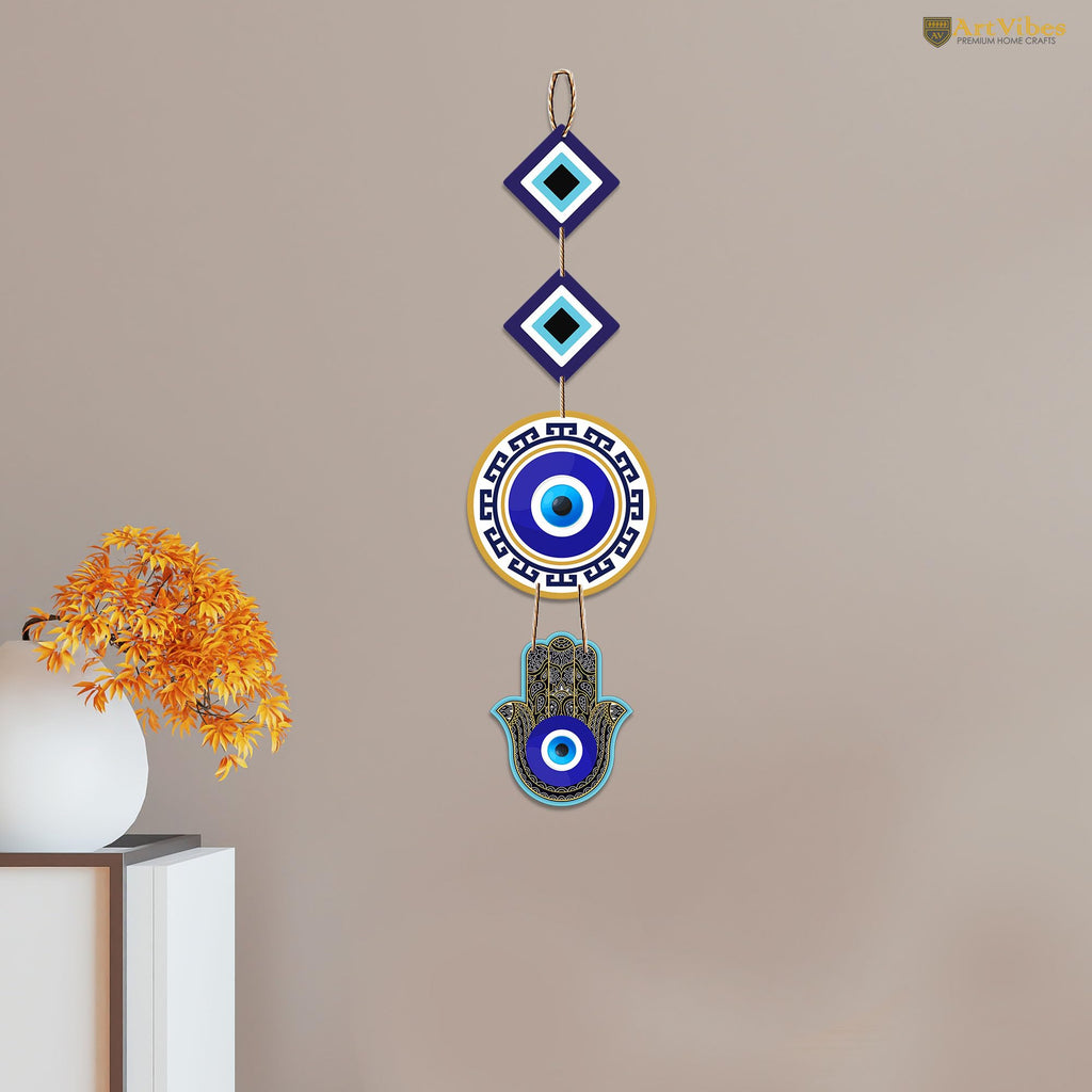 Artvibes Hamsa Hand MDF Wood Wall Hanger Ornaments For Vastu For Home Decoration | Livingroom | Spiritual Decor Items | Wall Illustrations | Ethnic Wall Decor | Wall Art Print (WH_8509N)