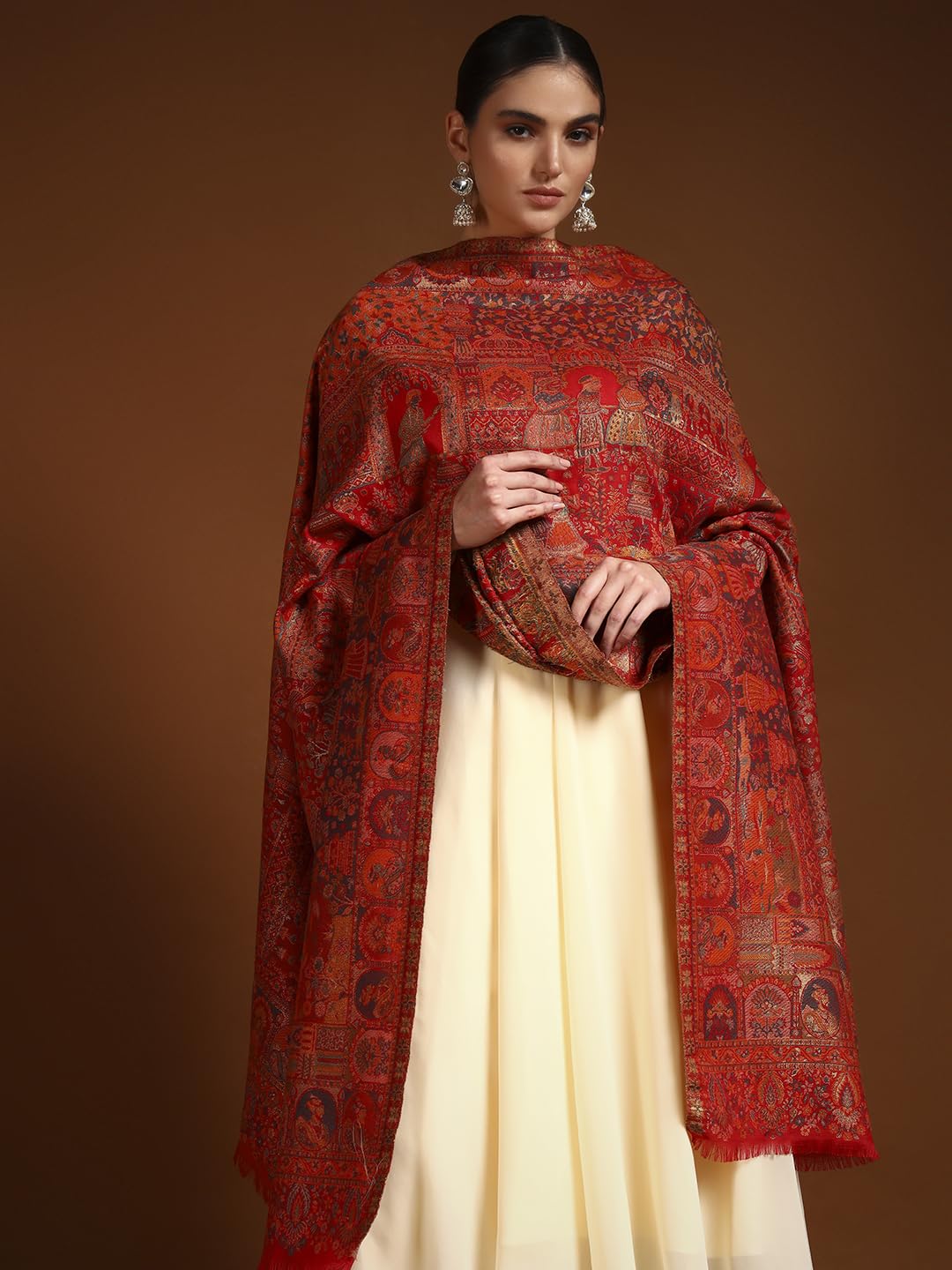 Pashmoda Women Zewar Fine Wool Kaani Shawl, Authentic Kashmiri Luxury Pashmina Style Shawl, Stole, Medium Gents Lohi, Size (40x80 Inches, Maroon Color) ZSS05