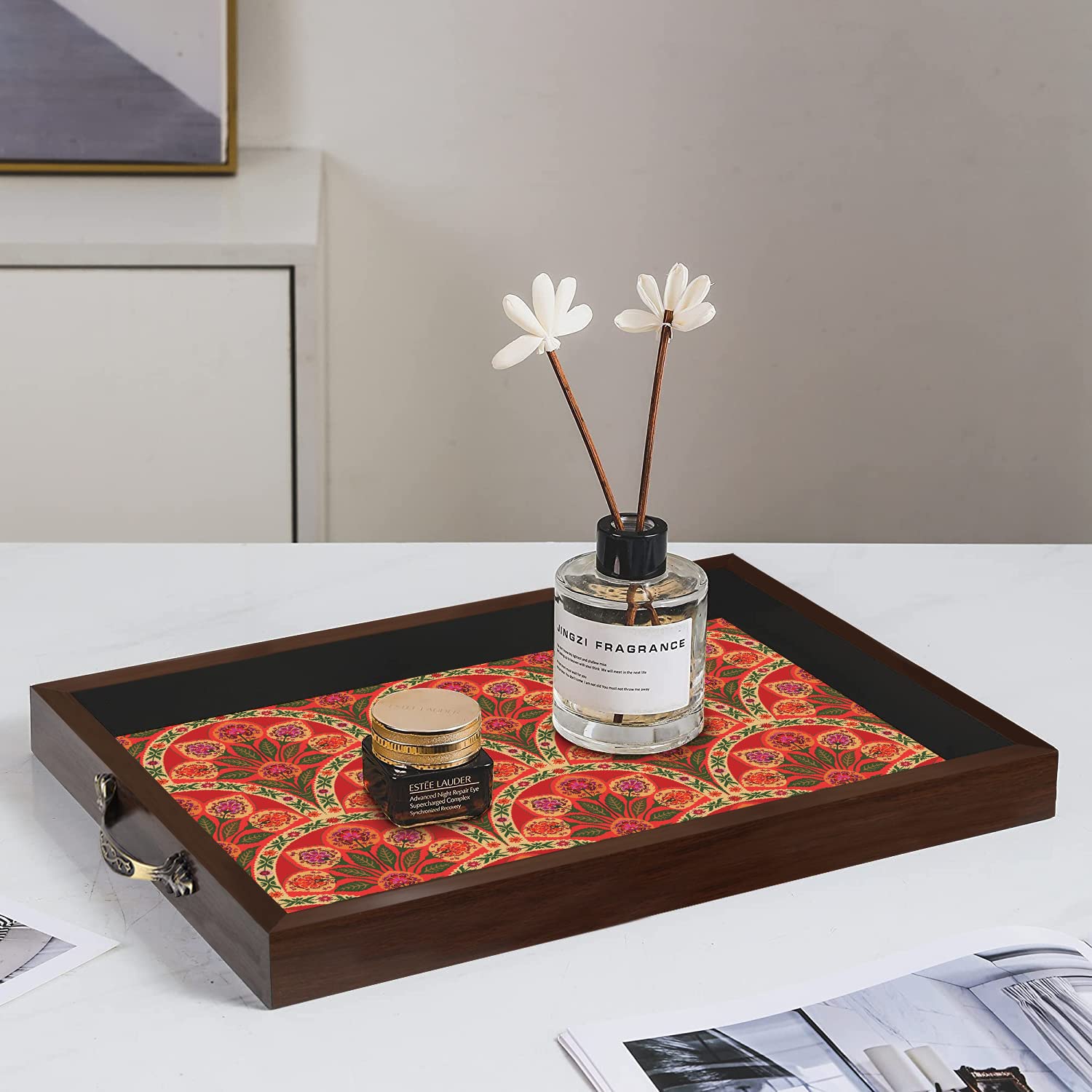 Paper Plane Design Wooden Serving Tray for Serving, Table Decoration (12 x 18 inch, Large, Brown) (Vintage)