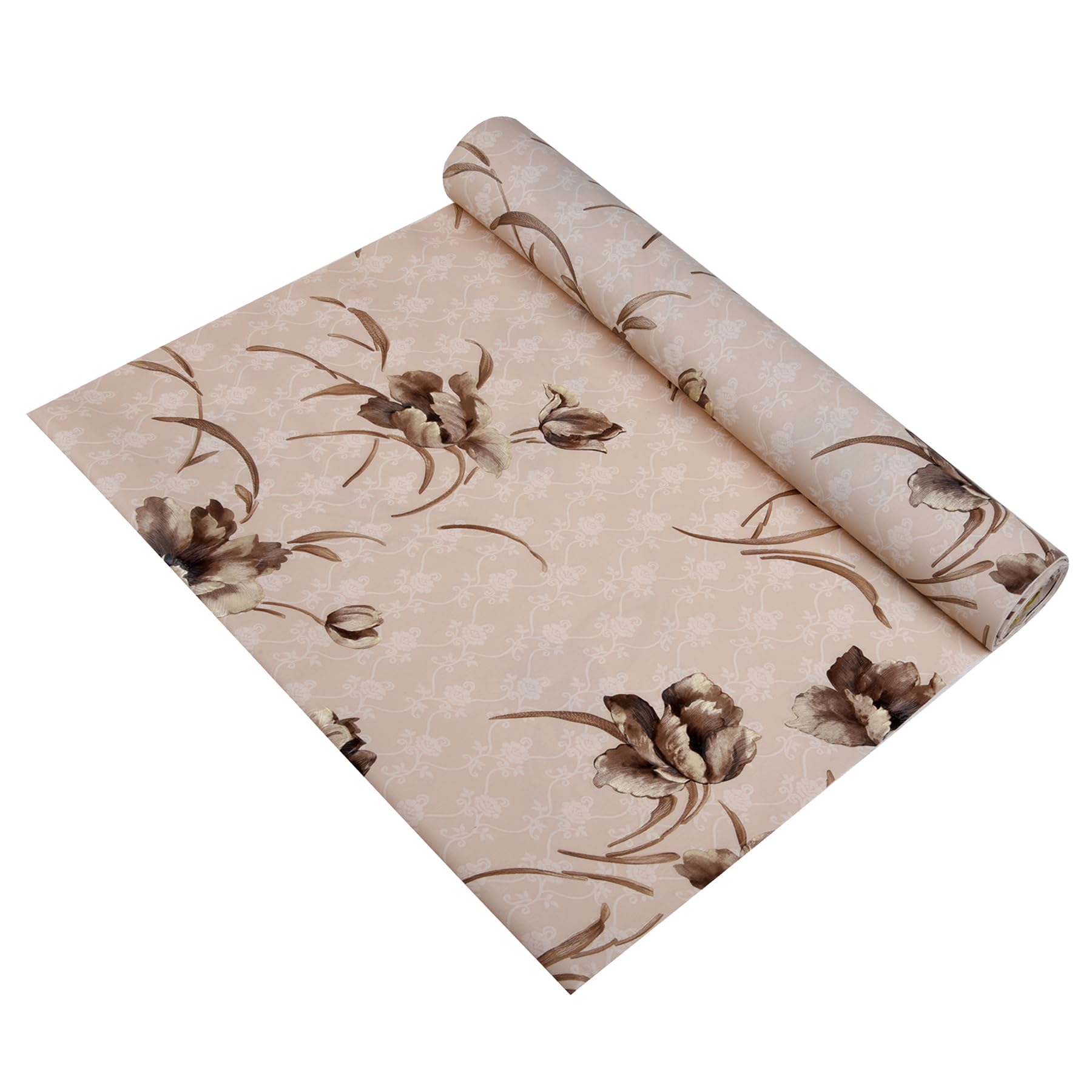 Kuber Industries Floral Shelf Liner|Kitchen Cabinet Shelf Protector|Kitchen Liners for Cabinets|Drawer Liner Mat|Flower Wallpaper Shelf Liner Cabinet Mat|5 Mtr|Brown Kafalo
