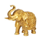 ARTVARKO Brass Elephant Ganesha Carving Trunk Up Royal Hathi Showpiece for Home Decor (LxWxH): 8.5 x3.5 x7 Inch, Weight 3.1 Kg