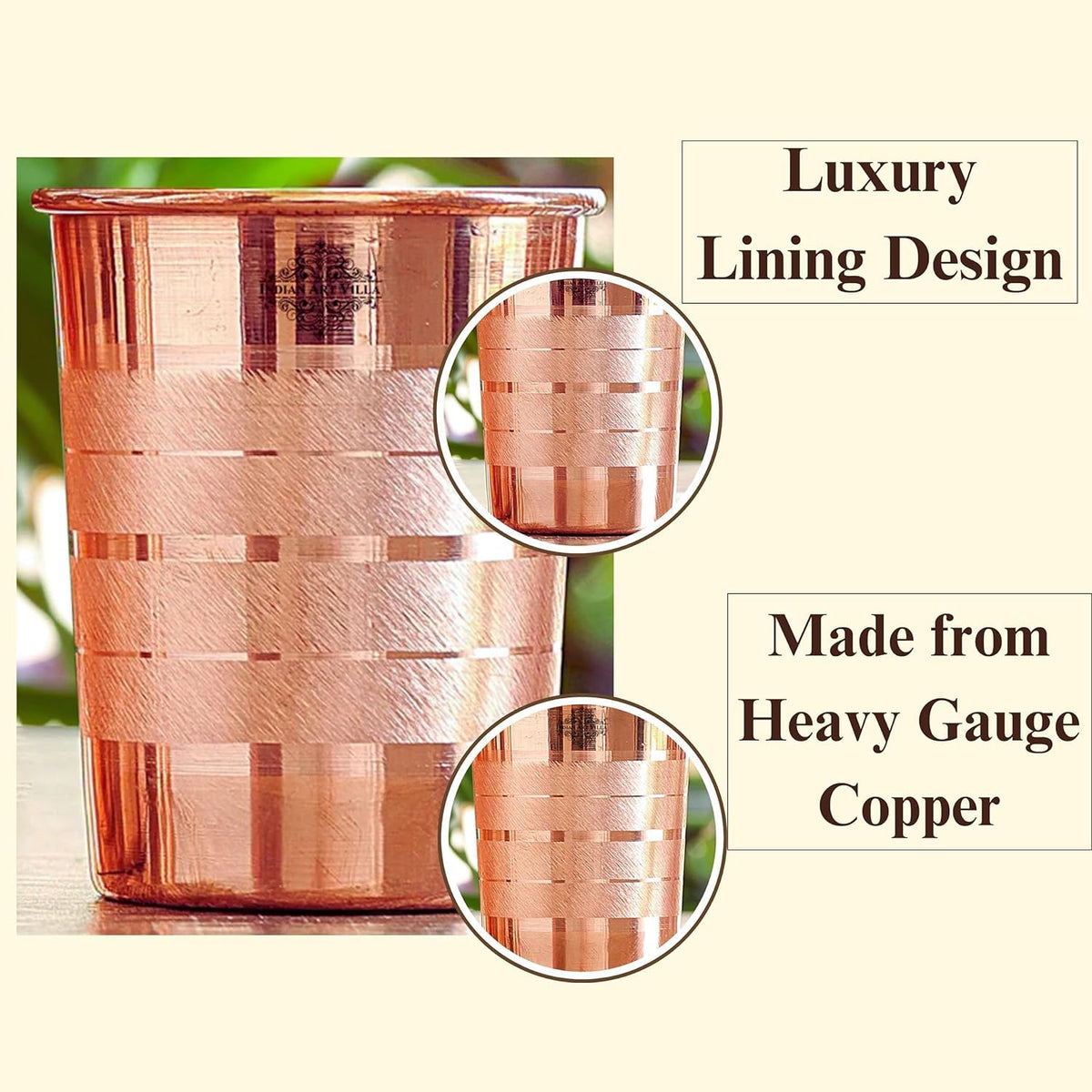 INDIAN ART VILLA Copper Glass Tumbler, Drinkware, 275 ML Each, Set of 2