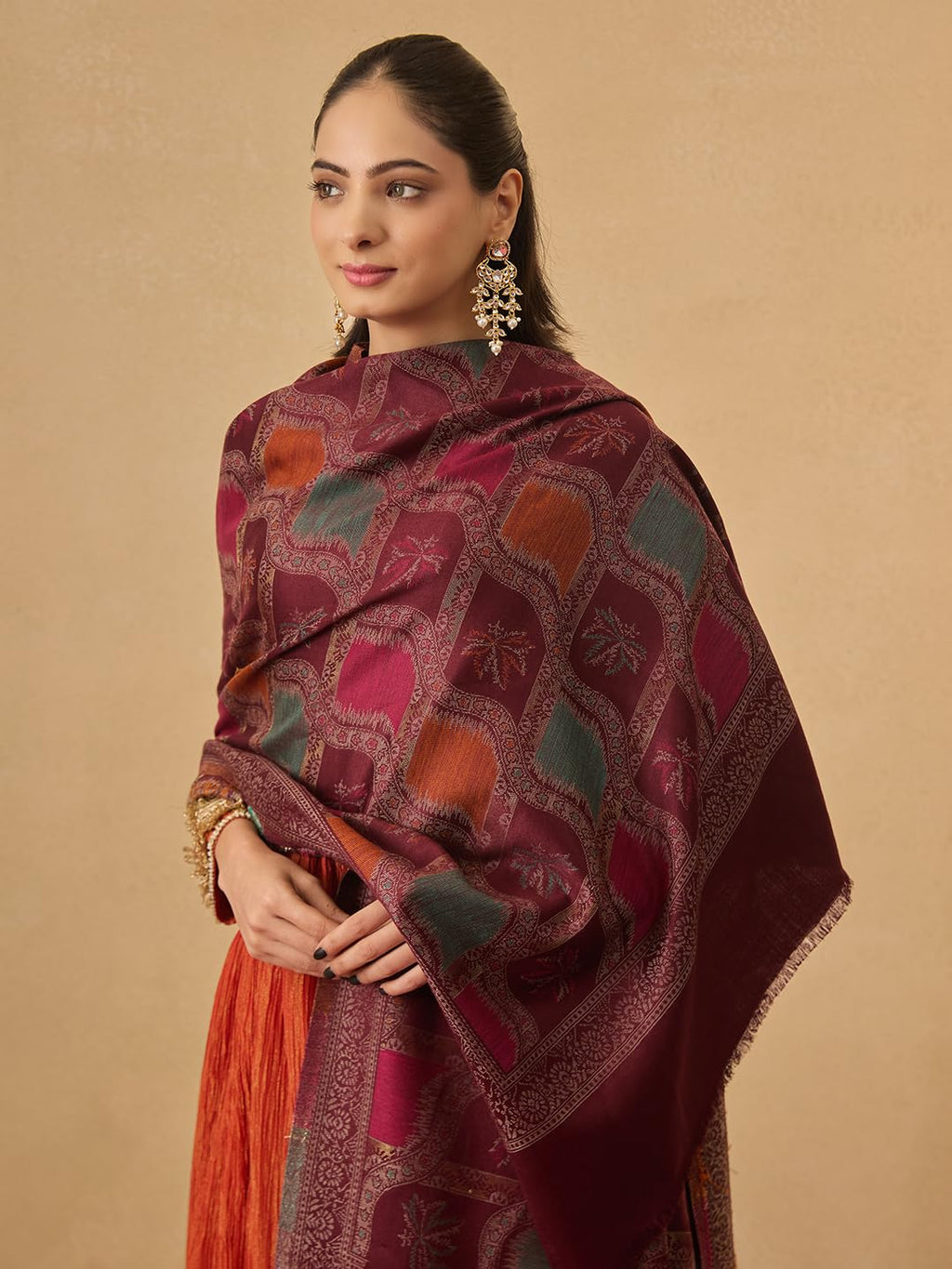 Pashmoda Women Floral Geometry Kaani Wool Blend Stole (Size : 28x80in, 71X203cm) AVST09