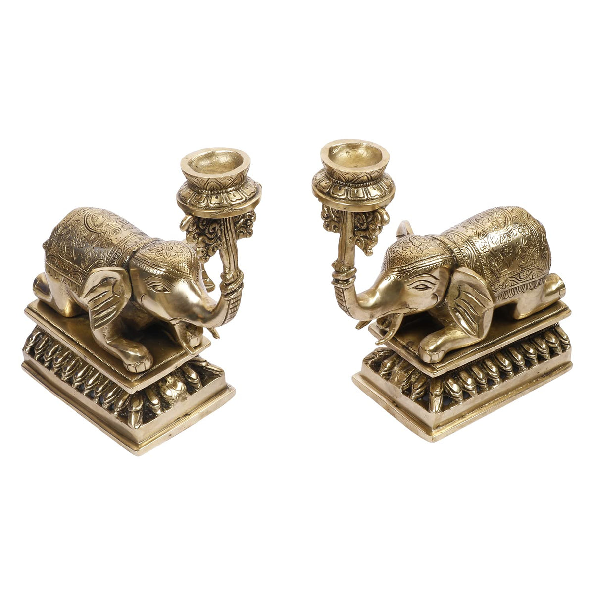 Artvarko Brass Elephant Tealight Candle Holder Pair (2 Pcs) Fengsui Vastu for Good Luck Success Prosperity Home Decor Marriage House Warming Gift Height 8 Inches