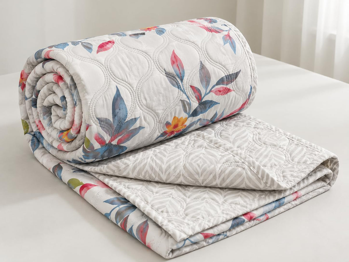 NAYU Cotton Dohar for Double Bed(72x90 Inch) | 150 GSM AC Comforter & Cooling Quilt | Classic Printed Lightweight Reversible Summer Blanket (Grey) Kafalo