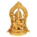 Artavrko Brass Lord Ganesha Sitting Singhasan with Mooshak at Leg Ganesh Bhagwan Idol Ganpati Murti Metal Statue 10 Inch