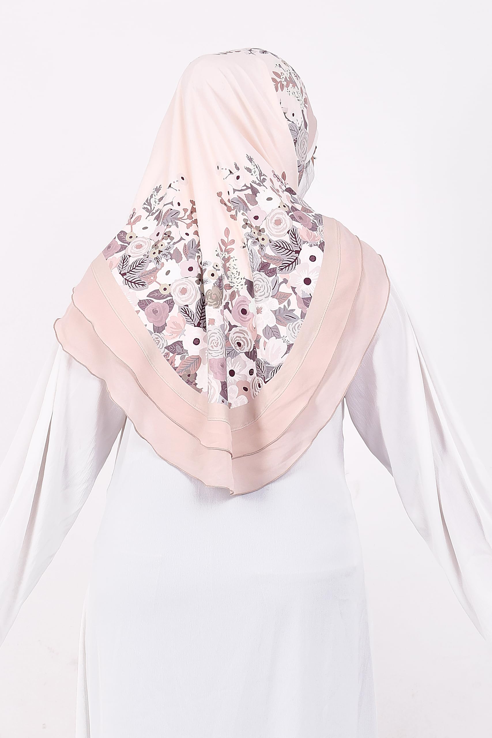Markaz Hijab Printed Malaysian Instant Hijab for Women | Floral Border Design | Ready to Wear Modest Fashion Headscarf | Elegant Muslimah Style (CREAM, 2XL)