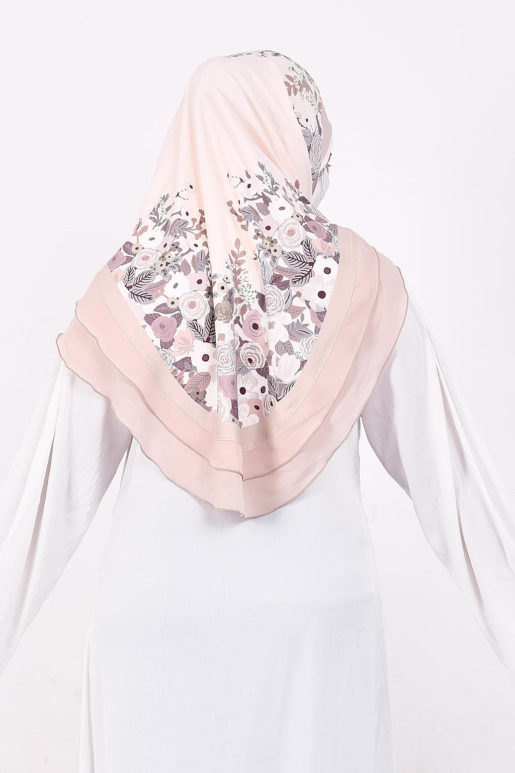 Markaz Hijab Printed Malaysian Instant Hijab for Women | Floral Border Design | Ready to Wear Modest Fashion Headscarf | Elegant Muslimah Style (CREAM, L (30))