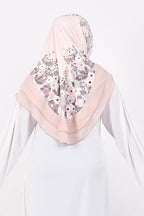 Markaz Hijab Printed Malaysian Instant Hijab for Women | Floral Border Design | Ready to Wear Modest Fashion Headscarf | Elegant Muslimah Style (CREAM, L (30))