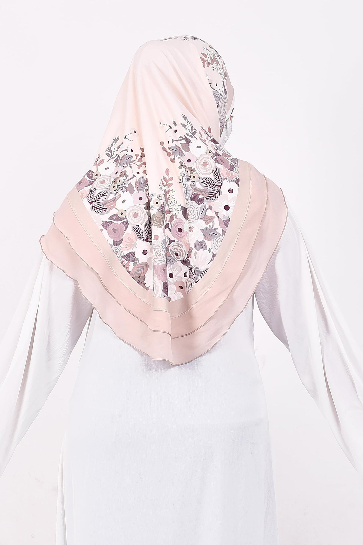 Markaz Hijab Printed Malaysian Instant Hijab for Women | Floral Border Design | Ready to Wear Modest Fashion Headscarf | Elegant Muslimah Style (CREAM, M)