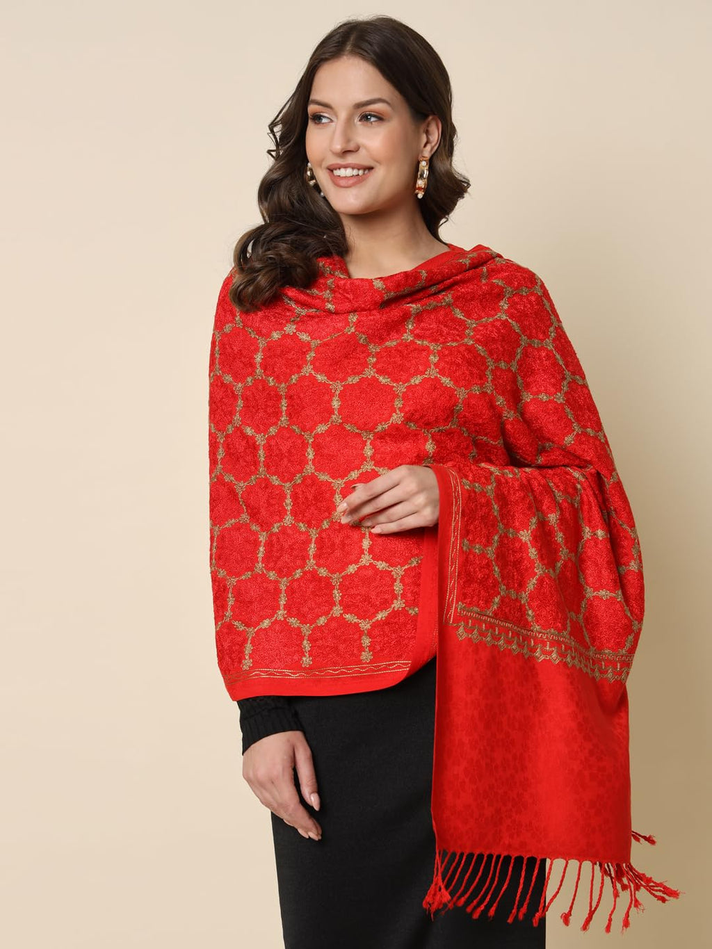 Pashmoda Women Shalimaar Embroidered Stole (Size 71X203 CM)