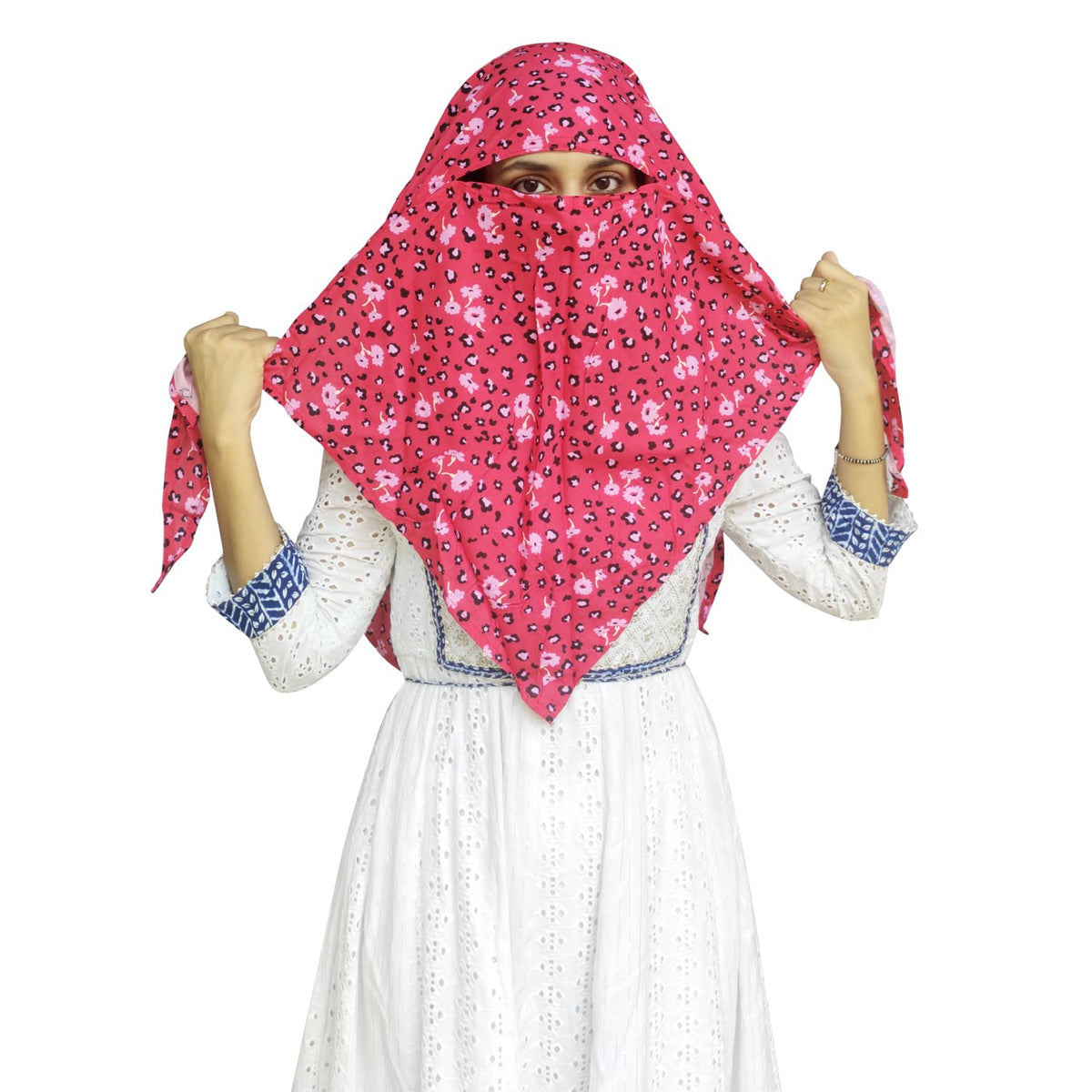 Switchon Rayon Anti Pollution Full face Tie Dye Scarf UV Sun Rays Protection Hijab scarf for women and Girls (Red_Black)