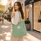 Street27 Korean Canvas Corduroy Tote Bag Casual Work Shoulder Handbags, Multi-Purpose Bag, Sturdy Canvas Bag With Large Capacity, Shopping Bag For Office, College & Daily Use (Light Green, Womens)