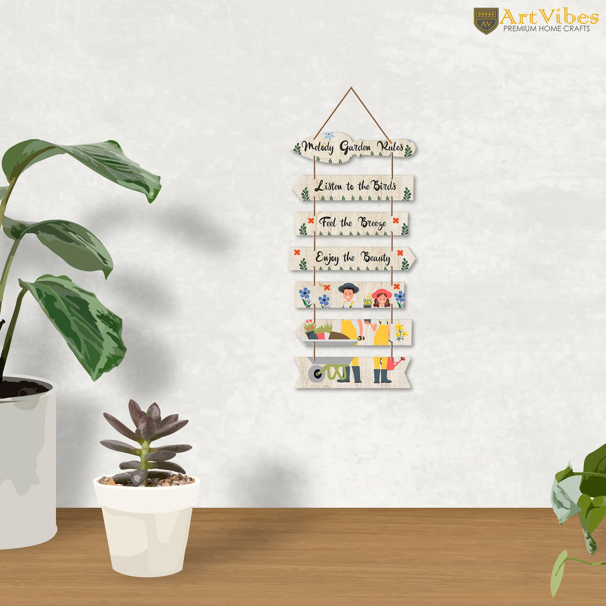 Artvibes Melody Garden Rules Wooden Wall Art For Garden | Balcony | Quotes Decor Item | Decoration Wall Hanging Items | Wall Poster | Unique Gift | Garden Quotes Wall Hanging (WH_7003N)