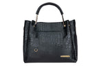 Bagsy Malone Women's Vegan Leather Stylish Tote Bag Pack of 3 | Ladies Purse Handbag (Croco Black)