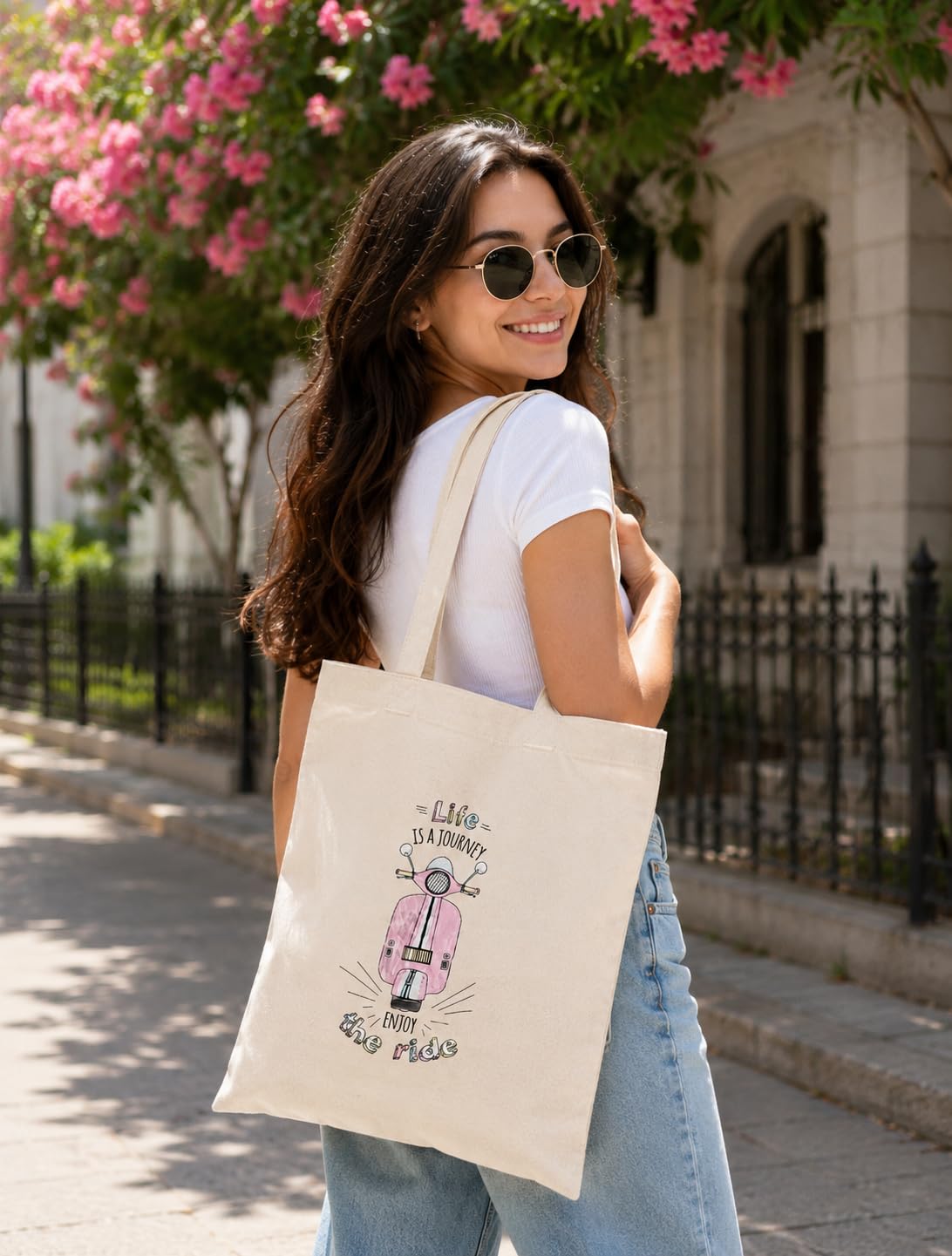 CANVAS COTTON TOTE BAG LIFE IS JOURNEY