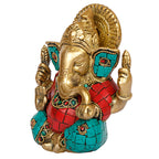 ARTVARKO Brass Ganesha Bhagwan Statue Taj Ganesh Murti of Lord Ganpati for Home & Office Puja 4.5 Inch