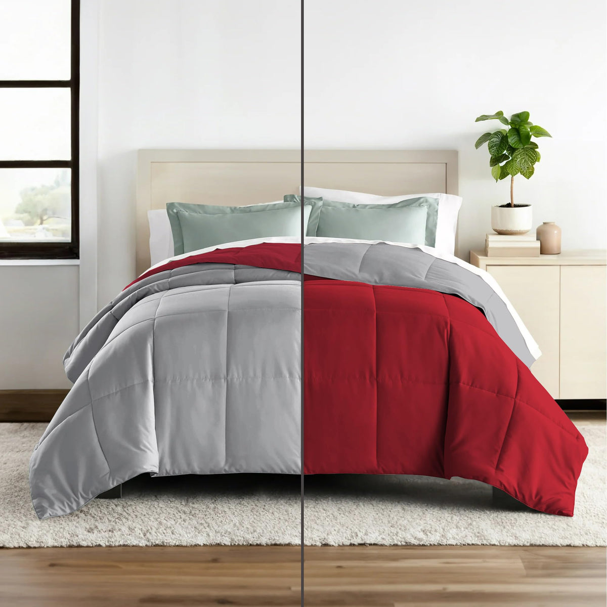 Hotel Collection 150 Gsm All Season Comforter Single Bed AC Blanket/Quilt/Rajai Soft & Breathable Microfiber Lightweight (60 X 90 Inches) - Single Bed Comforter - Burgundy/Silver Grey Color Kafalo
