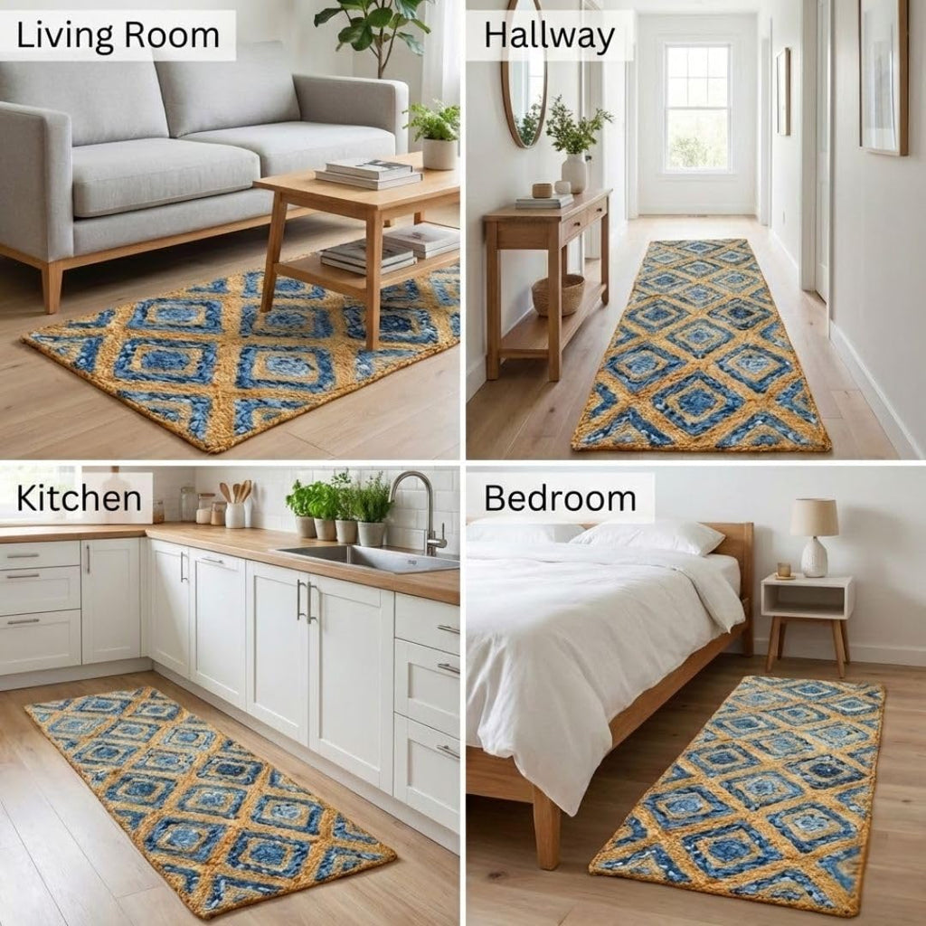 ATRANGI STUDIO Rectangle Jute Rug | Handwoven Braided Design Mat | Rectangular Floor Rug for Living Room, Bedroom, Reading Corner | Boho Home Decor | 20x55 inch, Natural