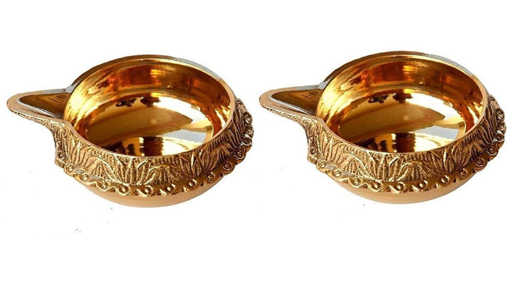 Prince Home Decor & Gifts Diwali Kuber Deepak Diya Oil Lamp for Puja Home Decor (Medium, Gold) - Set of 2