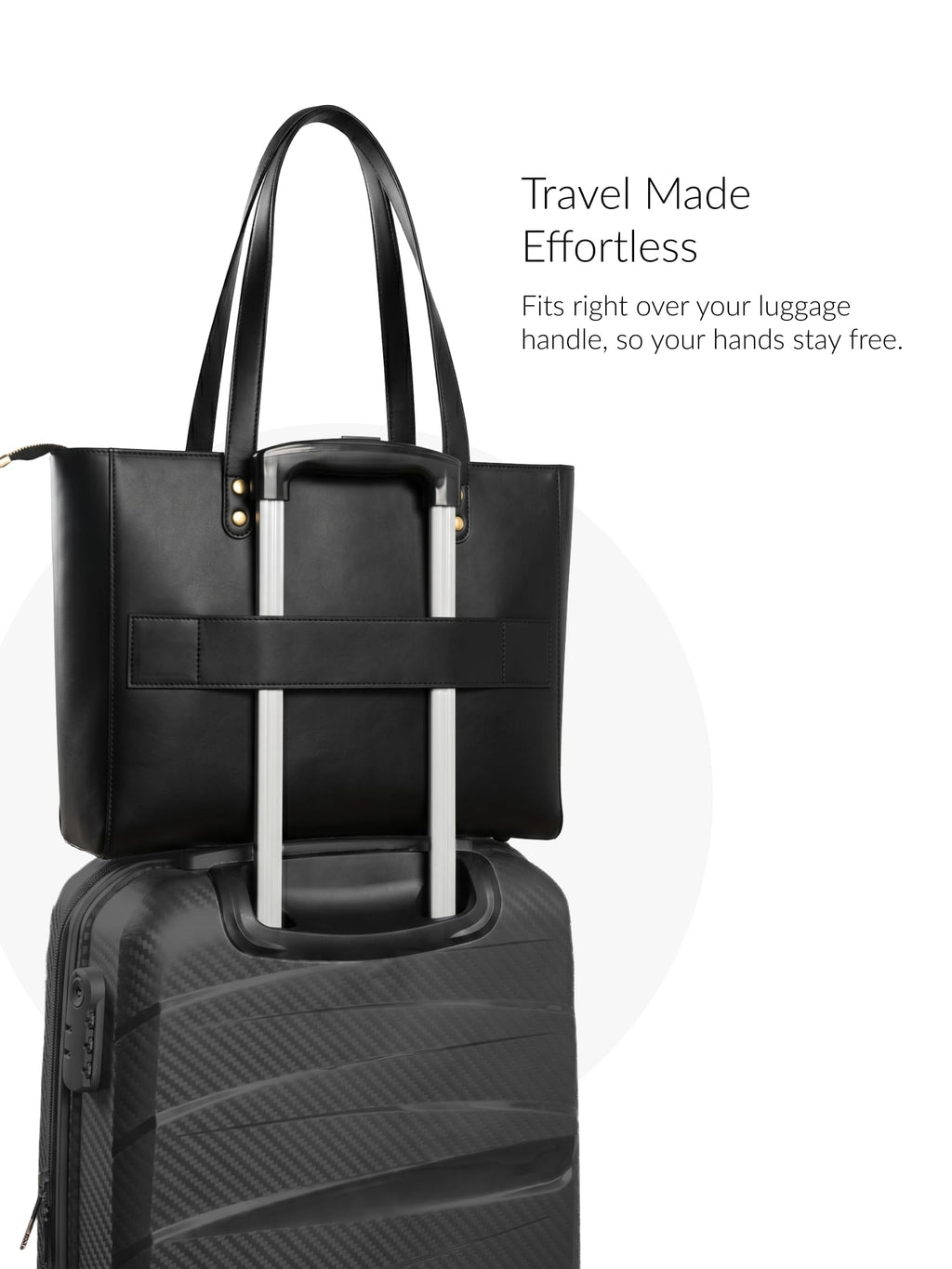 Everpret Premium Work Tote Bag for Women with 16-Inch Laptop Compartment | Vegan Leather Office Travel Handbag with Trolley Sleeve, Water Bottle Pocket & Organized Compartments | Black